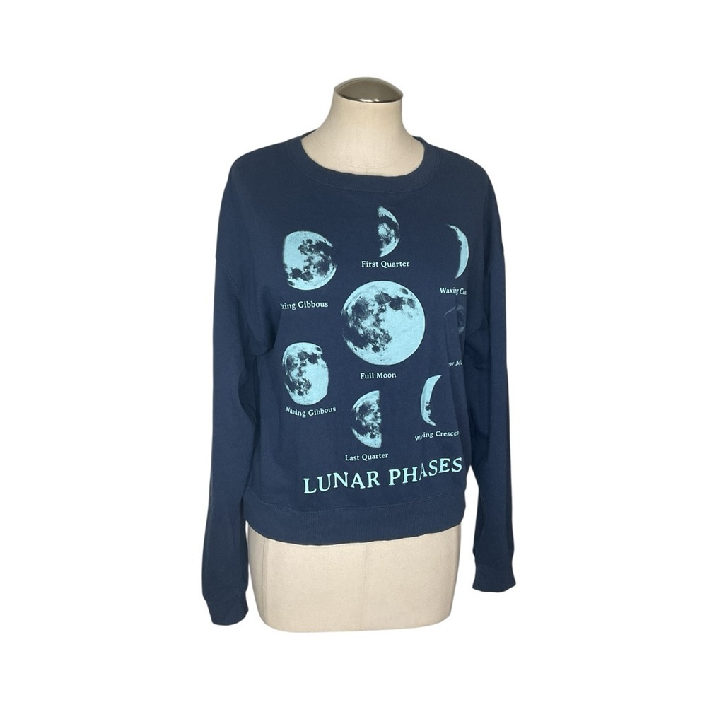 Modern Lux Lunar Phases Moon Graphic Sweatshirt Celestial Pullover Size S